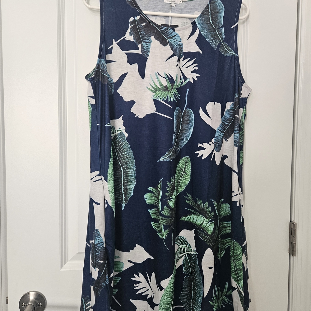 Tropical Leaf Print Sleeveless Dress